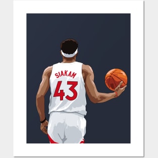 Pascal Siakam with Ball Above Waist White Qiangy Posters and Art